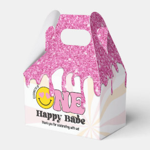 Pink Orange Retro One Happy Babe 1st Birthday Favour Box