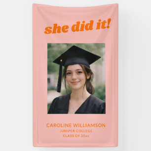 Pink Orange Retro She Did It Photo Graduation Banner