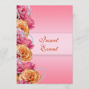 pink orange rose birthday engagement wedding invitation