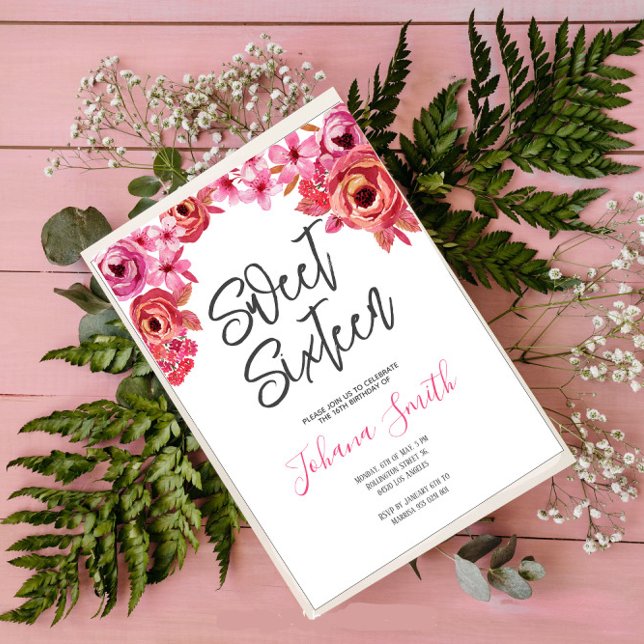 Pink Orange Roses Sweet Sixteen Birthday Invitation (Creator Uploaded)