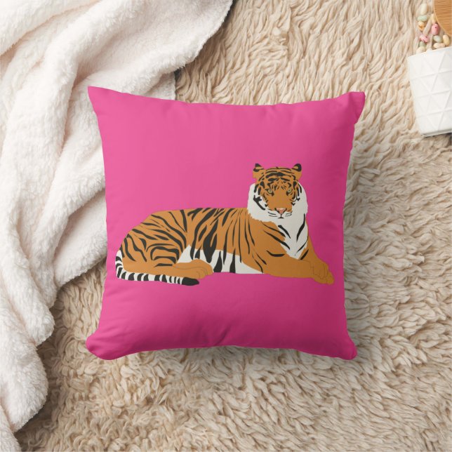 Pink Orange Safari Tiger Animal  Cushion (Blanket)