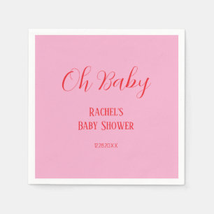 Pink Orange Script Oh Baby Girl Baby Shower Napkin