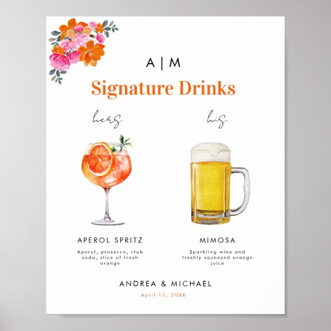pink orange signature Drink Cocktail Poster (Front)