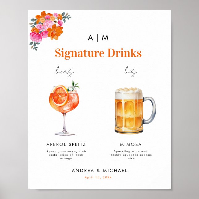 pink orange signature Drink Cocktail Poster (Front)