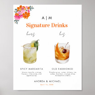 Pink Orange Signature Drinks Cocktail Sign