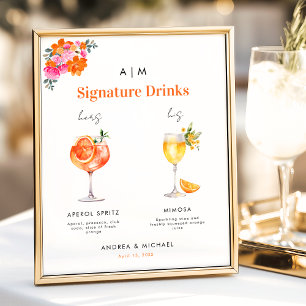 Pink Orange Signature Drinks Cocktail Wedding Sign