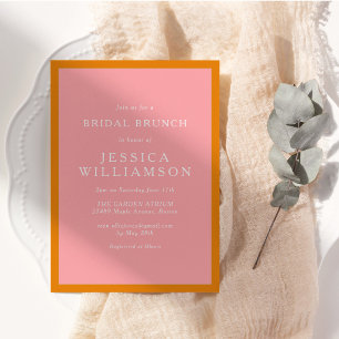 Pink Orange Simple Modern Bridal Brunch Shower Invitation