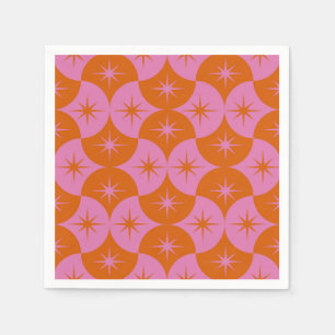 Pink Orange Starbursts on Mid Century Scallop Napkin