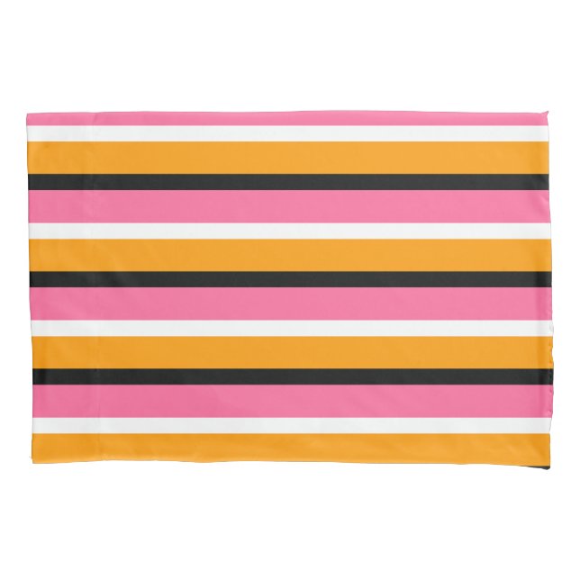 Pink Orange Stripes Horizontal Lines Pillowcase (Front)