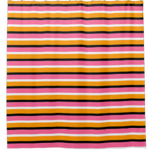 Pink Orange Stripes Horizontal Lines Shower Curtain