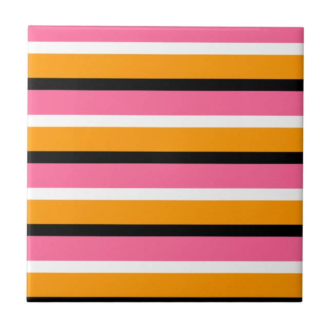 Pink Orange Stripes Horizontal Lines Tile (Front)