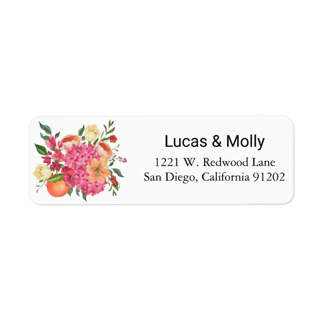 Pink & Orange Summer Floral Return Address Label (Front)