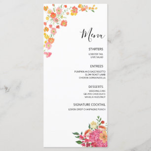 Pink & Orange Summer Floral Wedding Menu