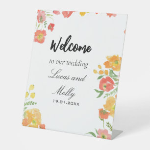 Pink & Orange Summer Floral wedding Pedestal Sign