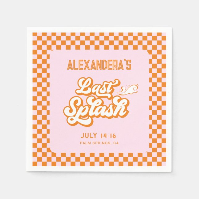 Pink Orange Summer Last Splash Bachelorette Napkin (Front)