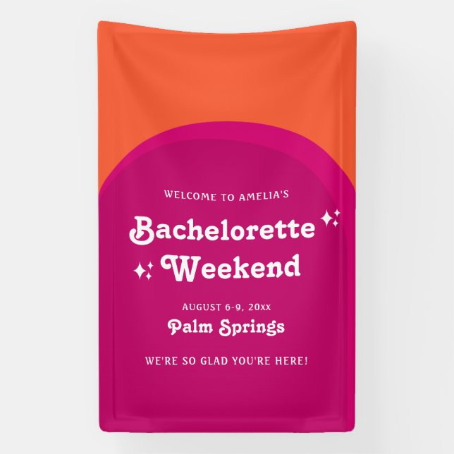Pink & Orange Sunset Retro Bachelorette Weekend Banner (Vertical)