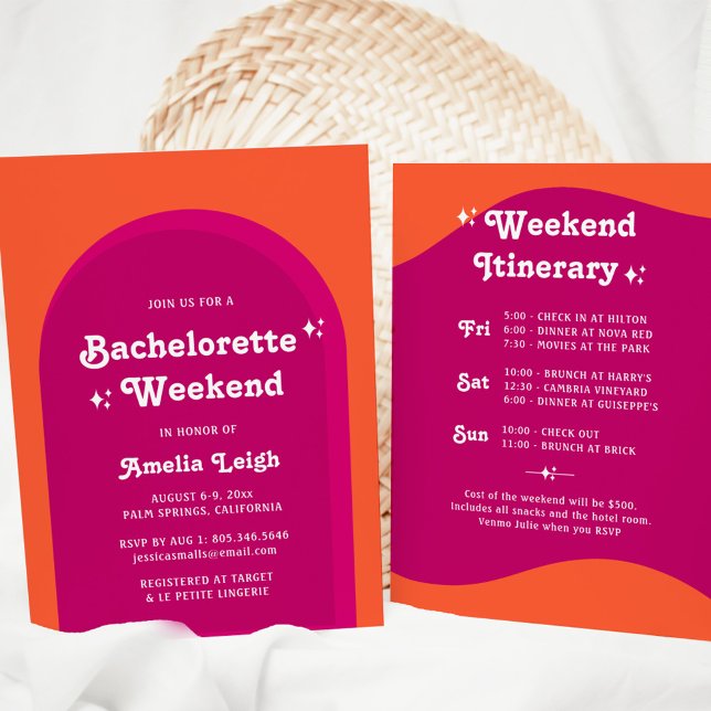 Pink & Orange Sunset Retro Bachelorette Weekend Invitation (Creator Uploaded)