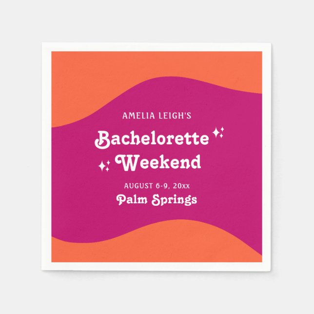 Pink & Orange Sunset Retro Bachelorette Weekend Napkin (Front)