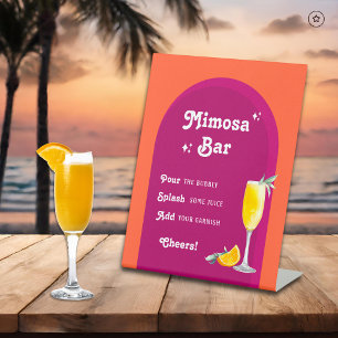 Pink & Orange Sunset Retro Mimosa Bar Pedestal Sign