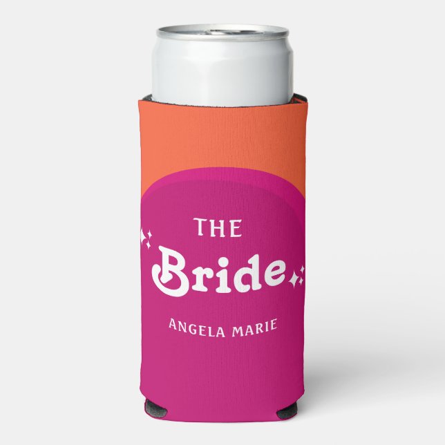 Pink & Orange Sunset Retro The Bride Seltzer Can Cooler (Seltzer Front)