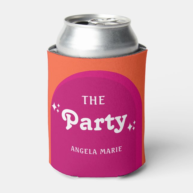Pink & Orange Sunset Retro The Party Can Cooler (Can Front)