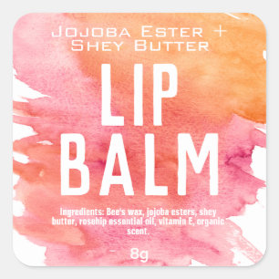 Pink Orange Sunset Watercolor Lip Balm Labels