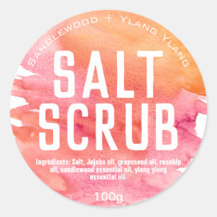 Pink Orange Sunset Watercolor Salt Scrub Labels