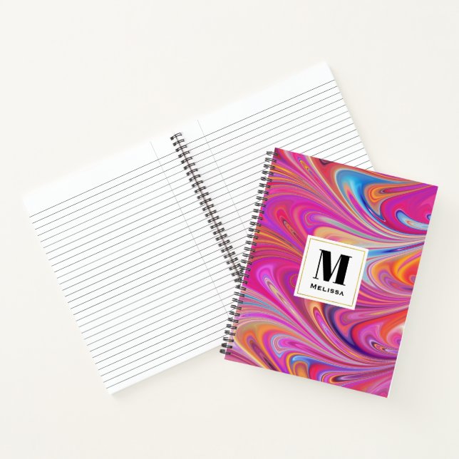 Pink Orange Swirls Abstract Design Monogram Notebook (Inside)