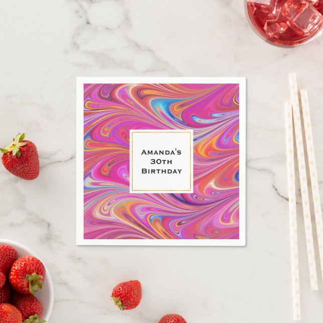 Pink Orange Swirls Groovy Design Birthday Napkin (Insitu)