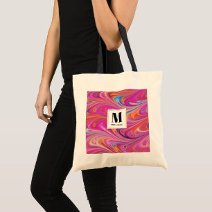 Pink Orange Swirls Groovy Design Monogram Tote Bag
