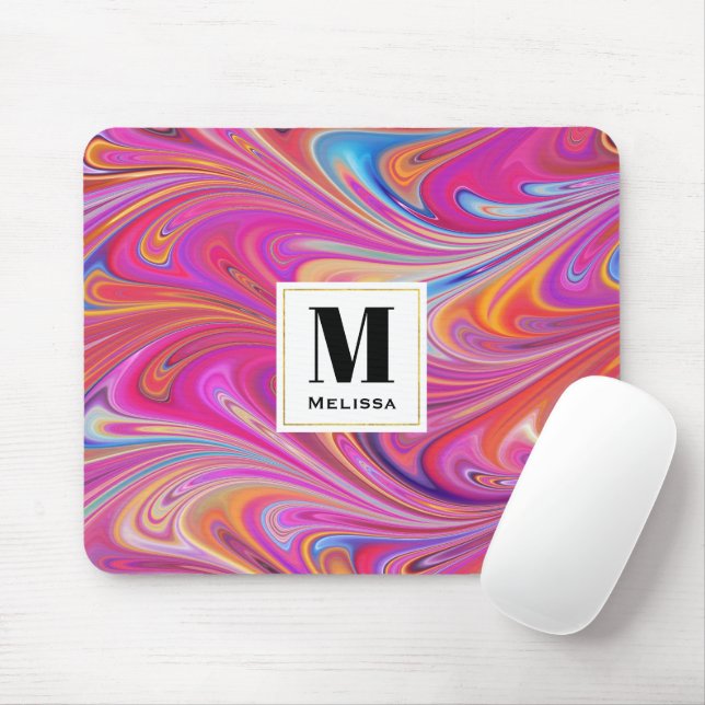 Pink Orange Swirls Groovy Design Mouse Mat (With Mouse)