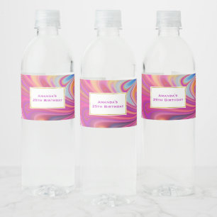 Pink Orange Swirls Groovy Design Party Water Bottle Label