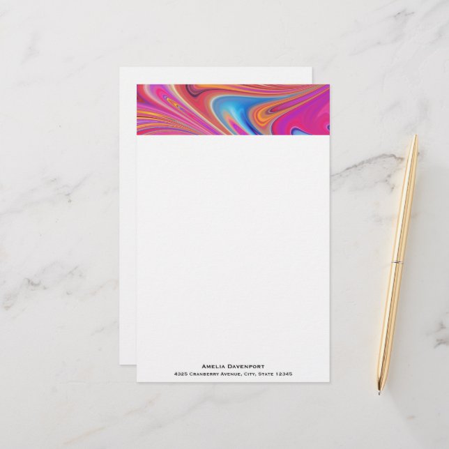 Pink Orange Swirls Groovy Design Stationery (Front/Back In Situ)