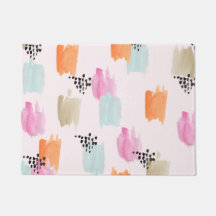 Pink Orange Teal Brush Stroke Door Mat