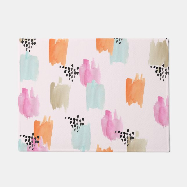 Pink Orange Teal Brush Stroke Door Mat (Front)