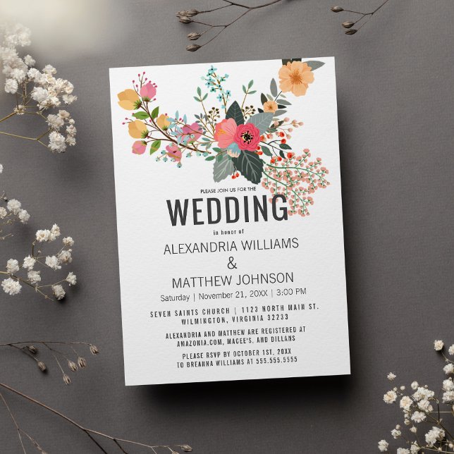 Pink orange teal coral abstract floral Wedding Invitation (Pink orange teal coral abstract floral Wedding )