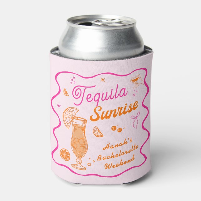 Pink Orange Tequila Sunrise Bachelorette Party Can Cooler (Can Front)
