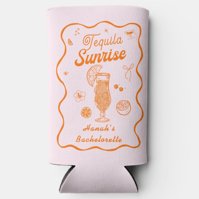 Pink Orange Tequila Sunrise Bachelorette  Seltzer Can Cooler (Front)
