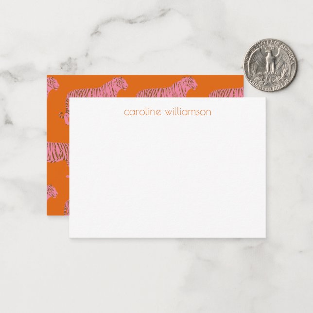 Pink Orange Tiger Personalised Gift Enclosure Card (Front/Back In Situ)