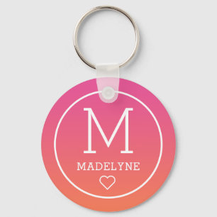 Pink Orange Trendy Geometrical Monogram Key Ring