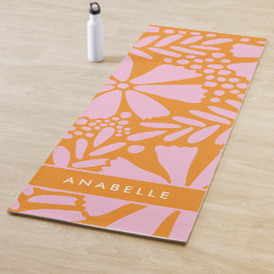 Pink & Orange Tropical Flowers Monogram Yoga Mat