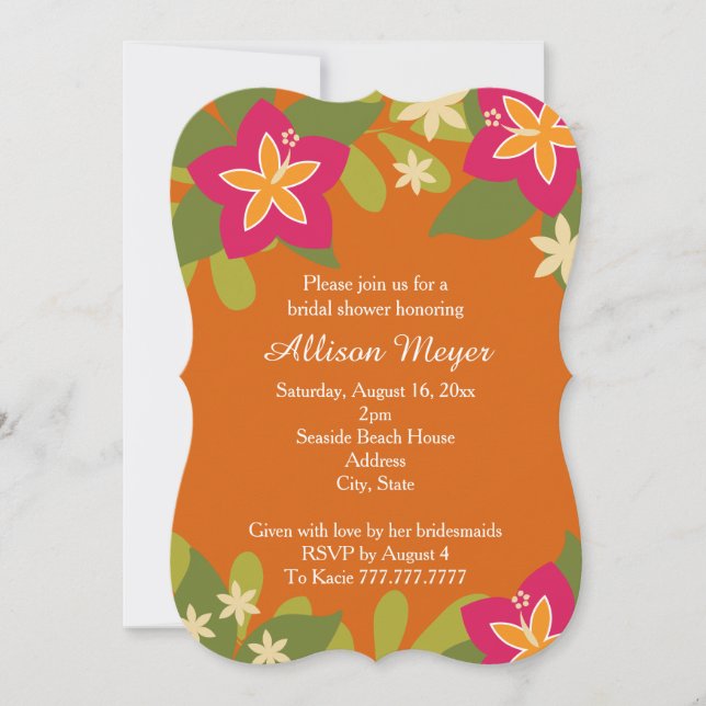 Pink Orange Tropical Hibiscus Flower Bridal Shower Invitation (Front)