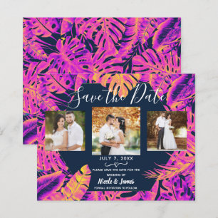 Pink Orange Tropical Leaves Wedding Save the Date