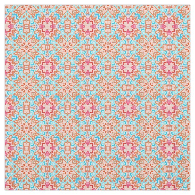 Pink Orange Turquoise Retro Chic Mosaic Pattern Fabric (Swatch)