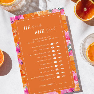 Pink Orange Vibrant Floral He Said She Said Game