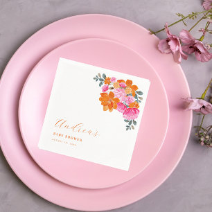 Pink & Orange Vibrant Summer Floral Baby Shower Napkin