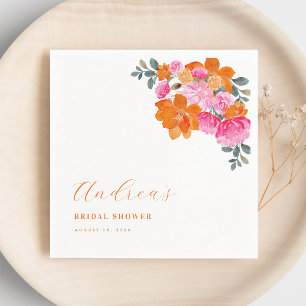 Pink & Orange Vibrant Summer Floral Bridal Shower Napkin