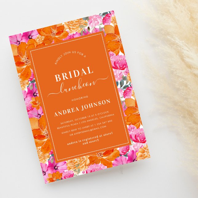 Pink Orange Vibrant Summer Garden Bridal Luncheon Invitation (Creator Uploaded)