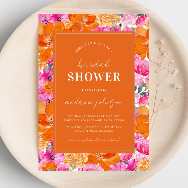 Pink & Orange Vibrant Summer Garden Bridal Shower Invitation (Creator Uploaded)