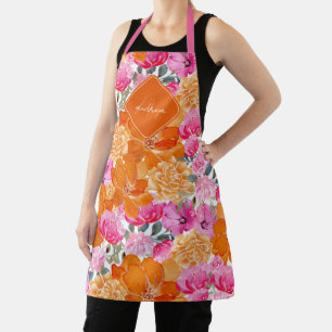 Pink & Orange Vibrant Summer Garden Monogram Bloom Apron